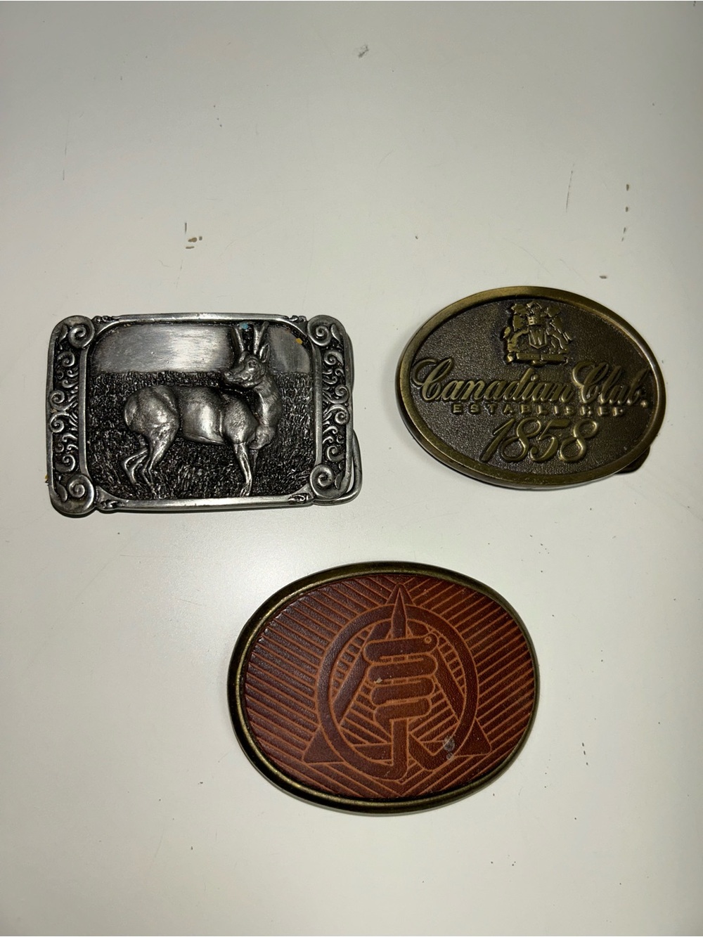 Siskiyou El CID Canadian Club Lot of 3 Metal Leather Belt Buckles